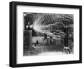 Bolts of Electricity Discharging in the Lab of Nikola Tesla-Stocktrek Images-Framed Photographic Print