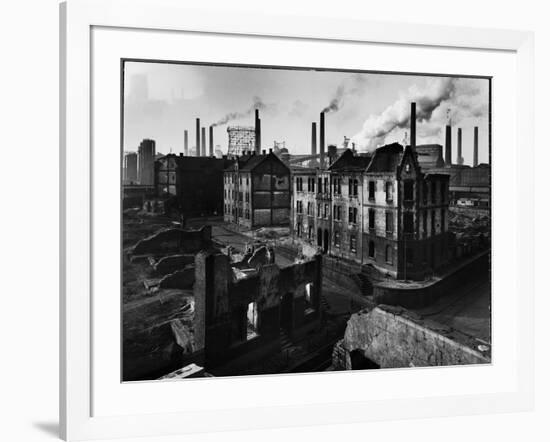 Bomb Damaged Buildings in the Shadow of the Thyssen Steel Mill-Ralph Crane-Framed Photographic Print