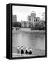 Bomb Dome and Schoolchildren, Hiroshima, Japan-Walter Bibikow-Framed Stretched Canvas