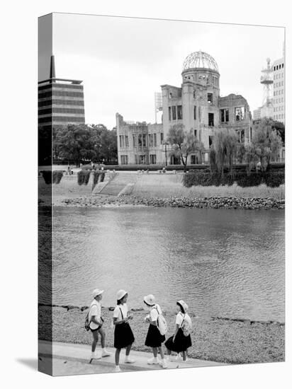 Bomb Dome and Schoolchildren, Hiroshima, Japan-Walter Bibikow-Stretched Canvas