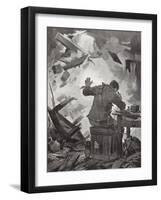 Bombardier W H French Finishing His Message after a Shell Had Come Through the Room-John Harris Valda-Framed Giclee Print