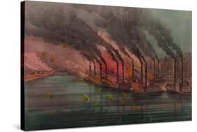 Bombardment and capture of Fort Henry by federal gunboats, 1862-N. and Ives, J.M. Currier-Stretched Canvas