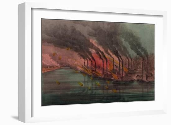 Bombardment and capture of Fort Henry by federal gunboats, 1862-N. and Ives, J.M. Currier-Framed Giclee Print