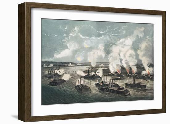 Bombardment and Capture of Island No.10 on the Mississippi River, 7th April 1862-Currier & Ives-Framed Giclee Print