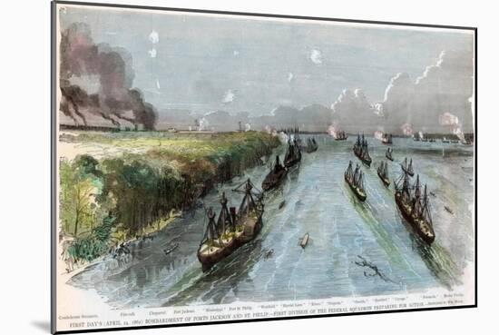 Bombardment of Forts Jackson and St Philip, Louisiana, American Civil War, April 1862-W Waud-Mounted Giclee Print