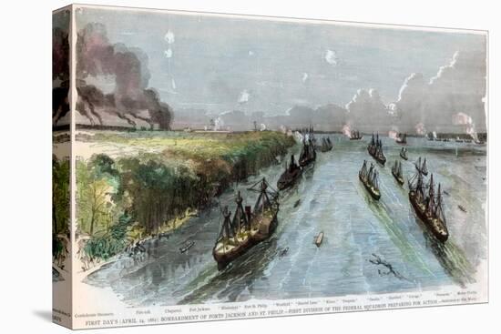 Bombardment of Forts Jackson and St Philip, Louisiana, American Civil War, April 1862-W Waud-Stretched Canvas