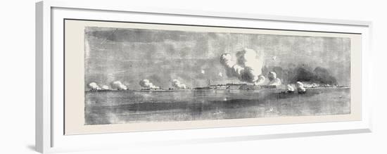 Bombardment of Kinburn, Village on Fire, Sketched by an Officer of the Expedition-null-Framed Premium Giclee Print