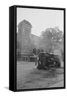 Bombed Car in Front of Church-null-Framed Stretched Canvas