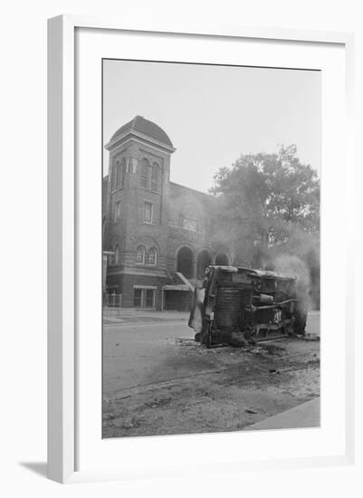 Bombed Car in Front of Church-null-Framed Photographic Print