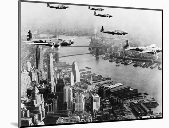 Bombers Flying in Formation over the Hudson River-null-Mounted Photographic Print