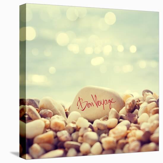 Bon Voyage Text Written on the Stone at Beach-brickrena-Stretched Canvas
