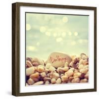 Bon Voyage Text Written on the Stone at Beach-brickrena-Framed Photographic Print