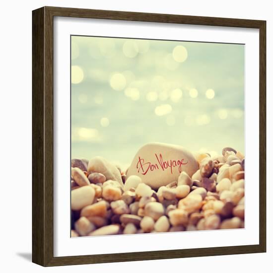 Bon Voyage Text Written on the Stone at Beach-brickrena-Framed Photographic Print