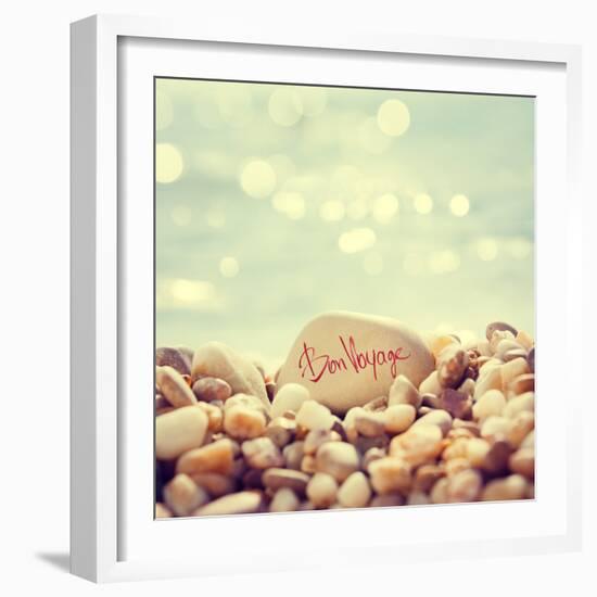 Bon Voyage Text Written on the Stone at Beach-brickrena-Framed Photographic Print