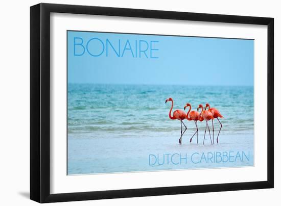 Bonaire, Dutch Caribbean - Flamingos and Ocean-Lantern Press-Framed Art Print