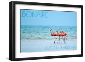 Bonaire, Dutch Caribbean - Flamingos and Ocean-Lantern Press-Framed Art Print