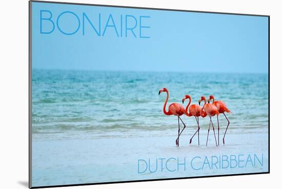 Bonaire, Dutch Caribbean - Flamingos and Ocean-Lantern Press-Mounted Art Print