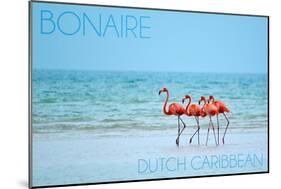 Bonaire, Dutch Caribbean - Flamingos and Ocean-Lantern Press-Mounted Art Print