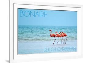 Bonaire, Dutch Caribbean - Flamingos and Ocean-Lantern Press-Framed Art Print