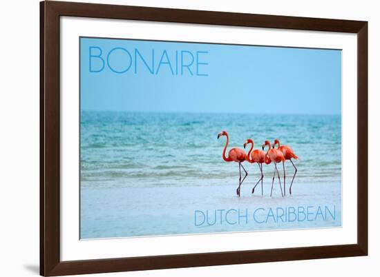 Bonaire, Dutch Caribbean - Flamingos and Ocean-Lantern Press-Framed Art Print