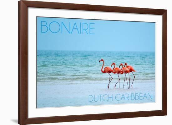 Bonaire, Dutch Caribbean - Flamingos and Ocean-Lantern Press-Framed Art Print