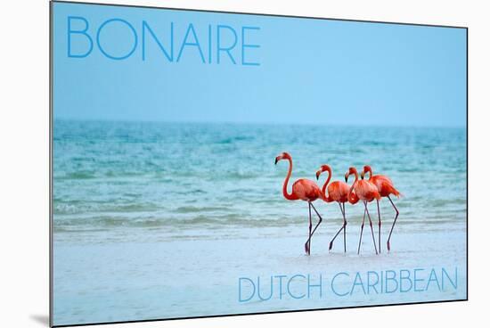 Bonaire, Dutch Caribbean - Flamingos and Ocean-Lantern Press-Mounted Art Print