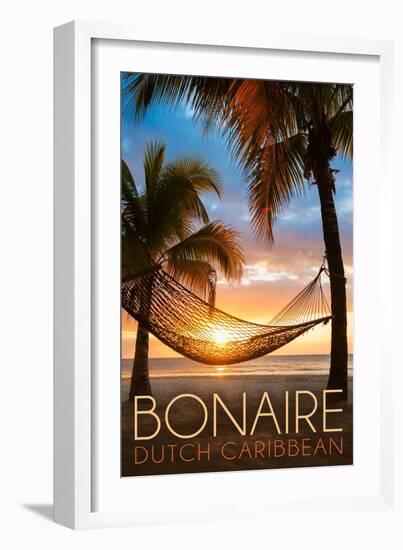 Bonaire, Dutch Caribbean - Hammock and Sunset-Lantern Press-Framed Art Print