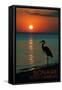 Bonaire, Dutch Caribbean - Heron and Sunset-Lantern Press-Framed Stretched Canvas