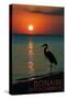 Bonaire, Dutch Caribbean - Heron and Sunset-Lantern Press-Stretched Canvas