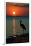 Bonaire, Dutch Caribbean - Heron and Sunset-Lantern Press-Framed Art Print