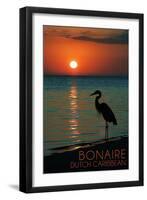 Bonaire, Dutch Caribbean - Heron and Sunset-Lantern Press-Framed Art Print