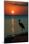 Bonaire, Dutch Caribbean - Heron and Sunset-Lantern Press-Mounted Art Print