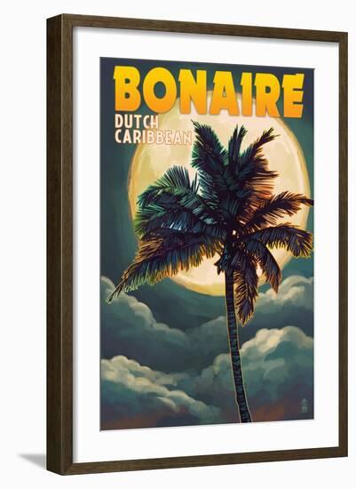 Bonaire, Dutch Caribbean - Palm and Moon-Lantern Press-Framed Art Print