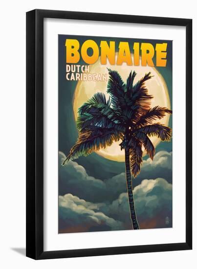 Bonaire, Dutch Caribbean - Palm and Moon-Lantern Press-Framed Art Print