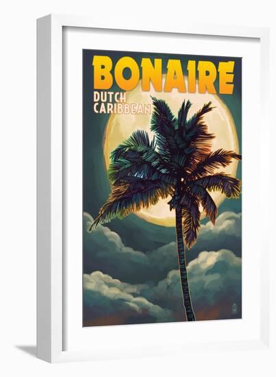 Bonaire, Dutch Caribbean - Palm and Moon-Lantern Press-Framed Art Print