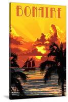 Bonaire, Dutch Caribbean - Sunset and Ship-Lantern Press-Stretched Canvas