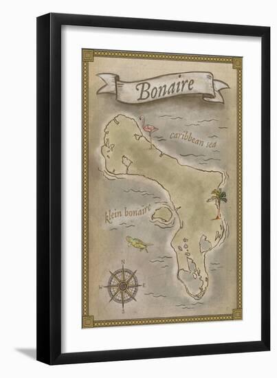 Bonaire, Dutch Caribbean - Treasure Map-Lantern Press-Framed Art Print