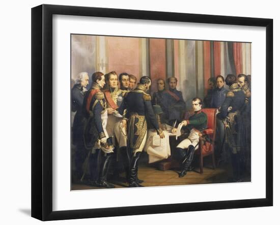 Bonaparte, 1769-1821 Emperor of France, Signing His Abdication at Fontainebleau, France-Francois Bouchot-Framed Giclee Print