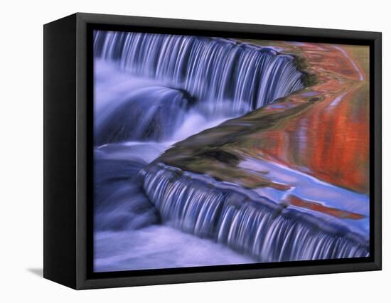 Bond Falls with Fall Color Reflections, Bruce Crossing, Michigan, USA-Claudia Adams-Framed Stretched Canvas
