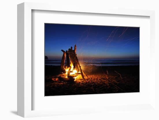 Bonfire on the Beach - Lantern Press Photography-Lantern Press-Framed Photographic Print