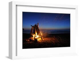 Bonfire on the Beach - Lantern Press Photography-Lantern Press-Framed Photographic Print