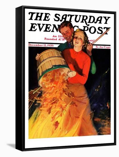 "Bonfire," Saturday Evening Post Cover, December 12, 1936-John Newton Howitt-Framed Stretched Canvas