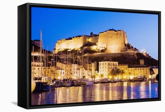 Bonifacio Citadel Seen from the Marina at Night-Massimo Borchi-Framed Stretched Canvas