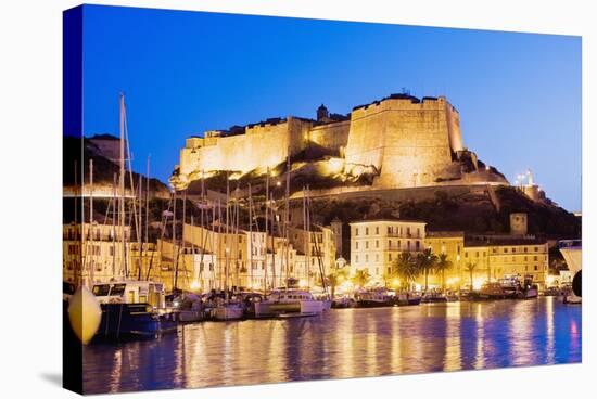 Bonifacio Citadel Seen from the Marina at Night-Massimo Borchi-Stretched Canvas