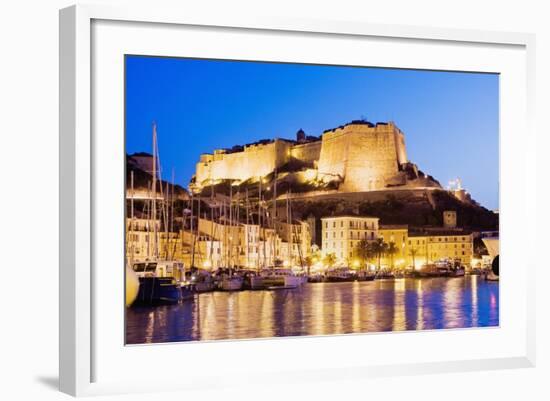 Bonifacio Citadel Seen from the Marina at Night-Massimo Borchi-Framed Photographic Print