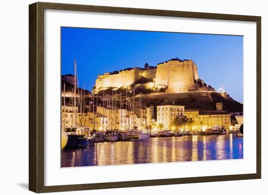 Bonifacio Citadel Seen from the Marina at Night-Massimo Borchi-Framed Photographic Print