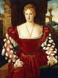 Portrait of a Lady, Standing Three-Quarter Length, Wearing a Red Velvet Dress-Bonifazio de' Pitati-Laminated Giclee Print