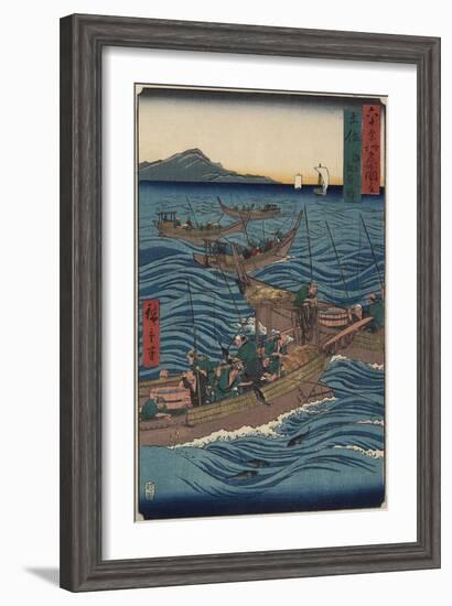 Bonito Fishing on the Ocean, Tosa Province, September 1855-Utagawa Hiroshige-Framed Giclee Print