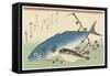 Bonito, Globefish and a Spray of Blossoming Plum, C. 1840-Utagawa Hiroshige-Framed Stretched Canvas