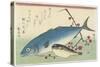 Bonito, Globefish and a Spray of Blossoming Plum, C. 1840-Utagawa Hiroshige-Stretched Canvas